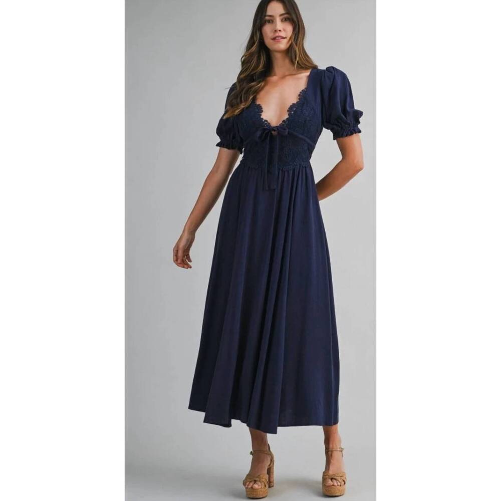 NEW MABLE grace lace midi dress in navy - Picture 1 of 3